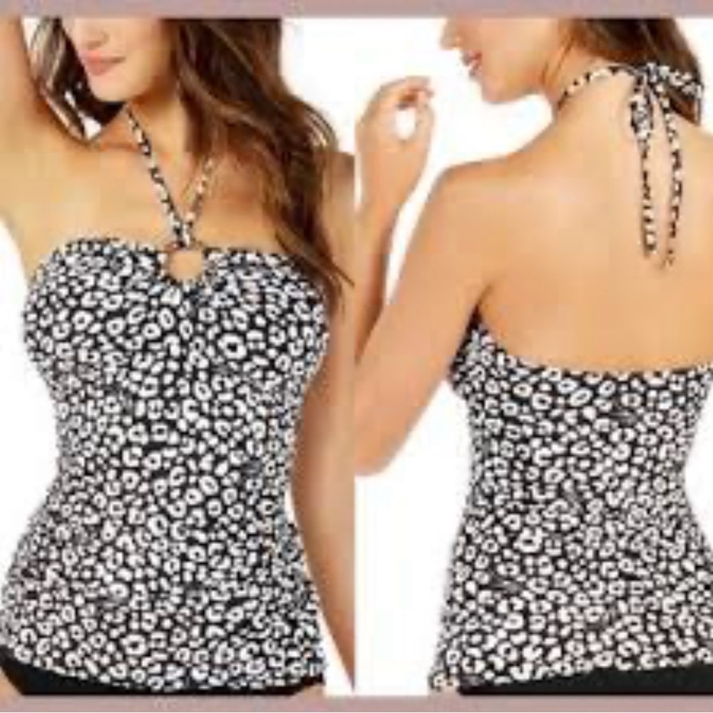 MICHAEL KORS BLACK
ANIMAL PRINT LOGO
RING BANDINI TANKINI
SWIMSUIT HALTER TOP S - Picture 8 of 16